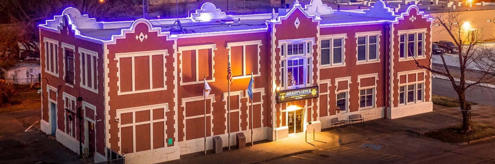 sheriff office lit up at night